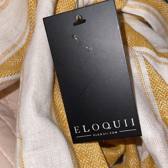 NWT ELOQUII Yellow & Ivory Striped V-Neck Linen Tie Waist Midi Dress, Size 14 - Picture 7 of 7